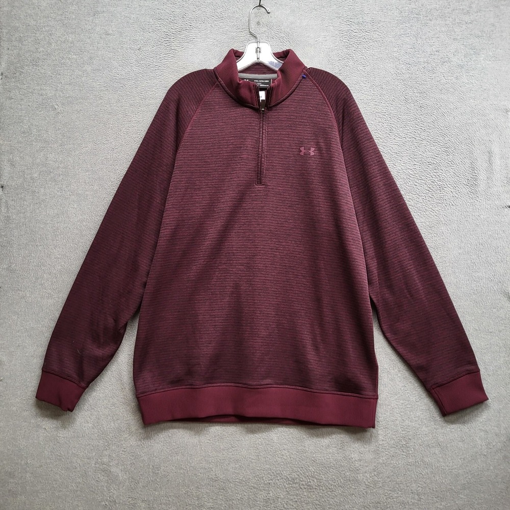 Under Armour Men Sweatshirt 2XL Red 1/4 Zip Mock Neck Coldgear Logo Loose